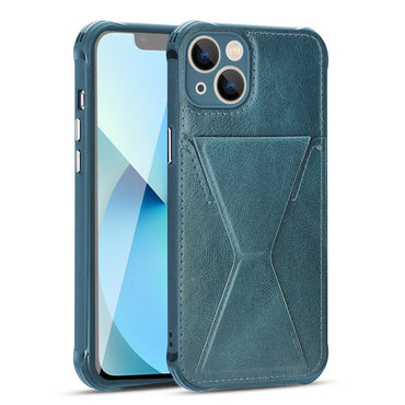 TPU Leather Phone Case for Apple iPhone 13 with Card Holder Strap In Navy