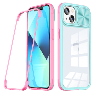 Full Protection With Mobile Phone Protective Film Slide Camera Lens Phone Case For iPhone 14 In Blue