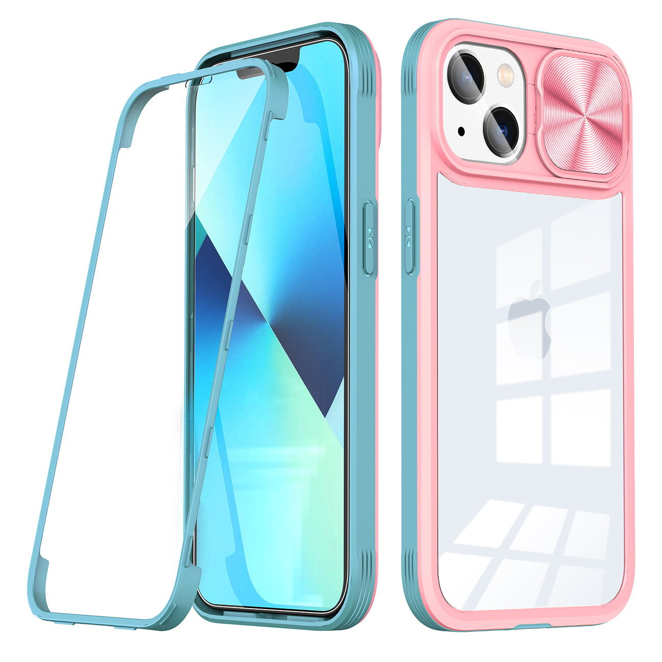 Full Protection With Mobile Phone Protective Film Slide Camera Lens Phone Case For iPhone 14 Plus In Pink