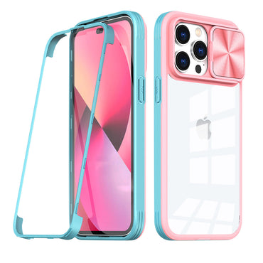 Full Protection With Mobile Phone Protective Film Slide Camera Lens Phone Case For iPhone 14 Pro In Pink