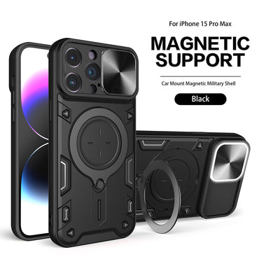 TPU PC Shockproof Magnetic Phone Case with Ring Holder for IPHONE 15 PRO MAX in Black