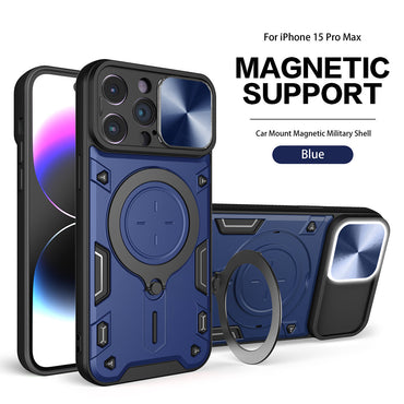 TPU PC Shockproof Magnetic Phone Case with Free Adjustment Ring Holder for IPHONE 15 PRO MAX in Blue