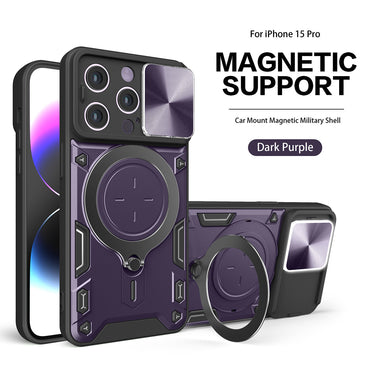 TPU PC Shockproof Magnetic Phone Case with Free Adjustment Ring Holder for IPHONE 15 PRO in Purple