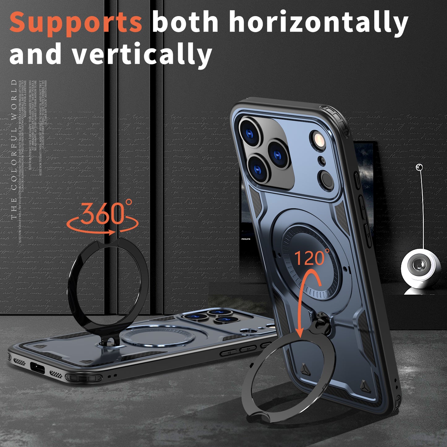 Reiko 360¡ã Rotating Magnetic Versatile Stand Navy Blue Compatible with iPhone 17 PRO MAX , SKU: PC73-IPH17MAXNV