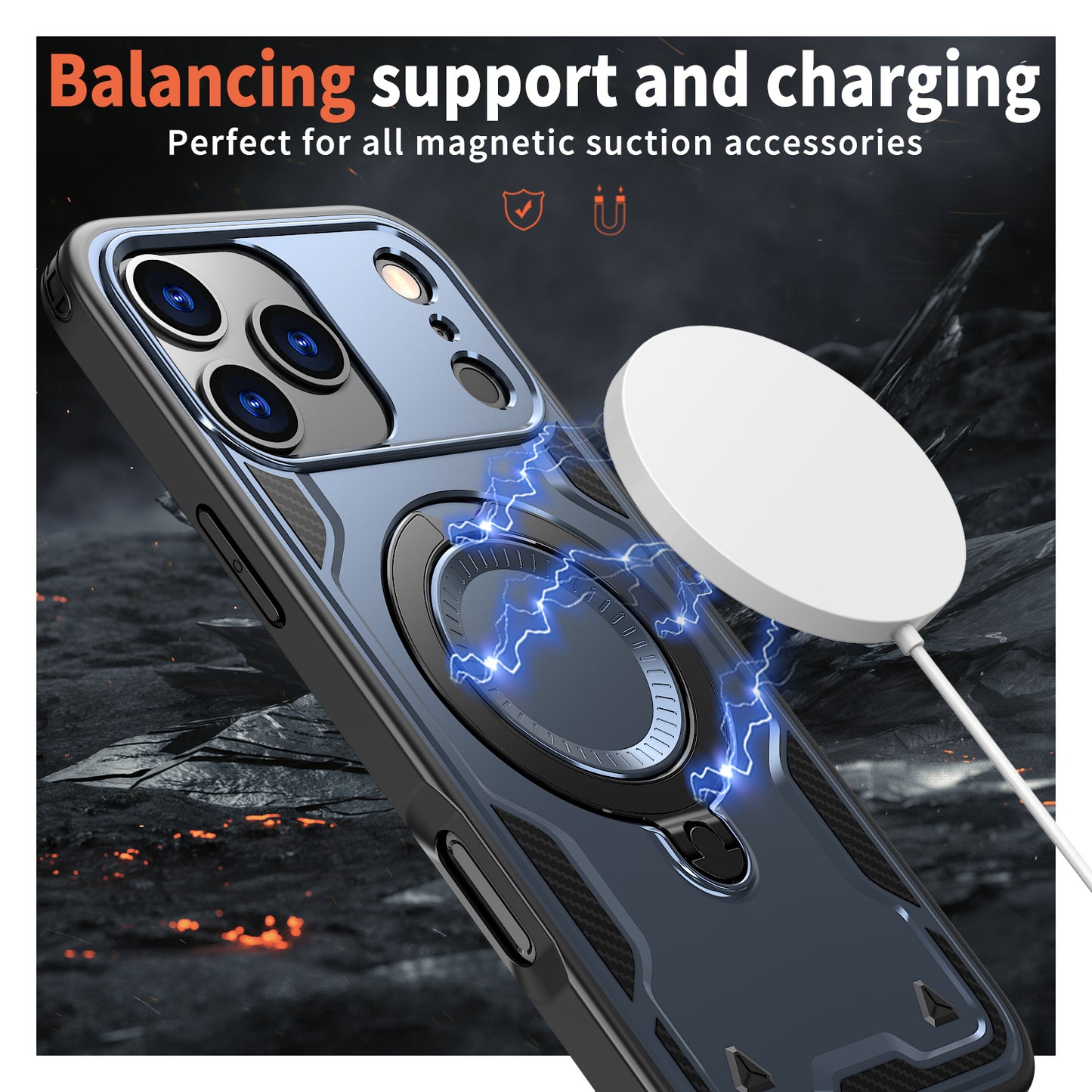 Reiko 360¡ã Rotating Magnetic Versatile Stand Navy Blue Compatible with iPhone 17 PRO MAX , SKU: PC73-IPH17MAXNV