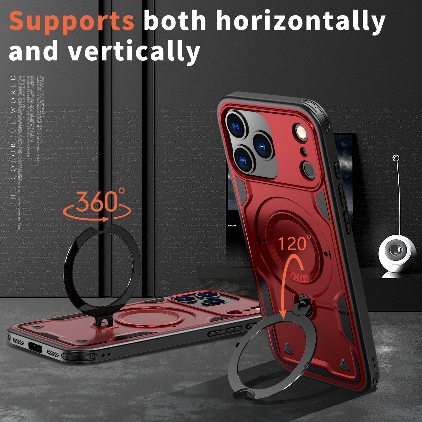 Reiko 360¡ã Rotating Magnetic Versatile Stand Red Compatible with iPhone 17 PRO MAX , SKU: PC73-IPH17MAXRD