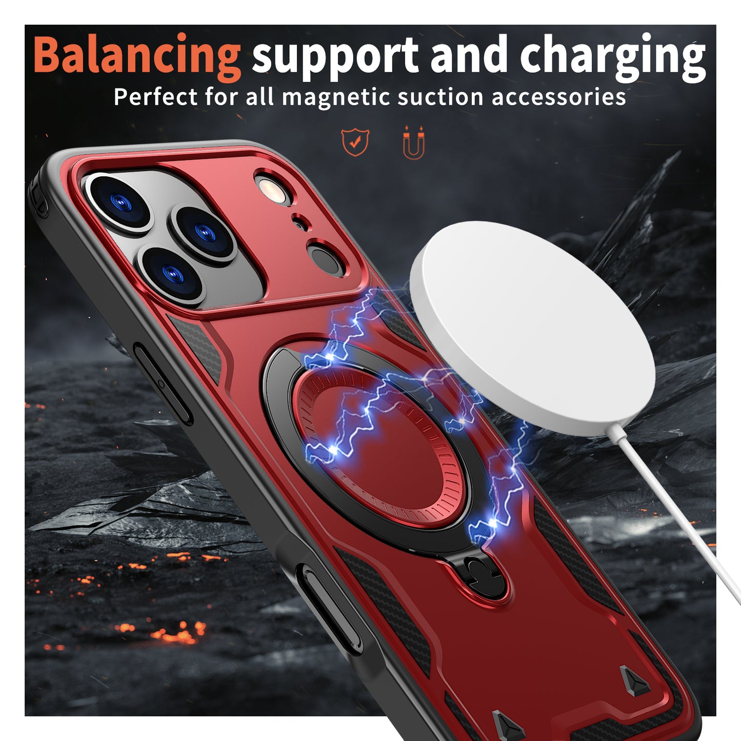 Reiko 360¡ã Rotating Magnetic Versatile Stand Red Compatible with iPhone 17 PRO MAX , SKU: PC73-IPH17MAXRD