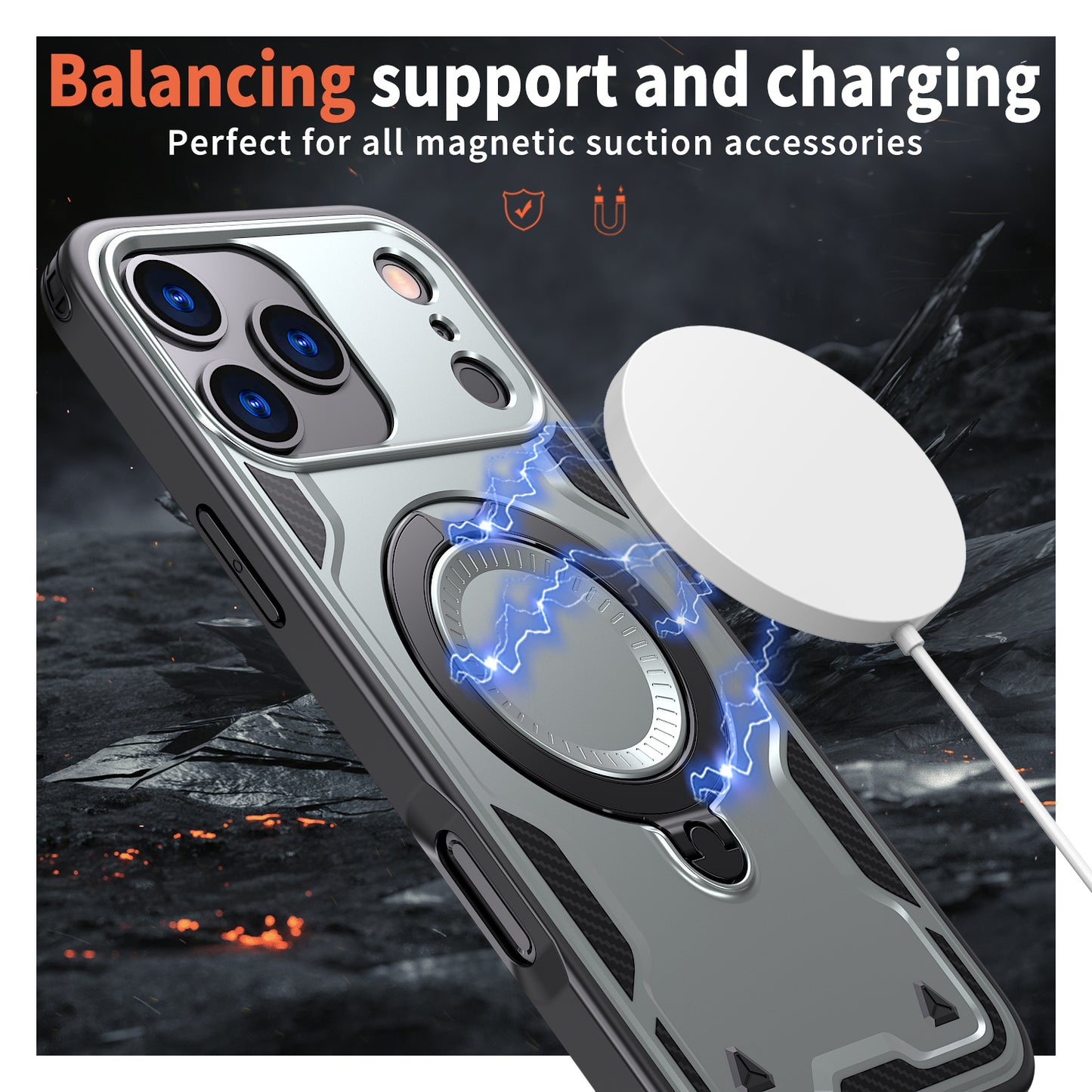 Reiko 360¡ã Rotating Magnetic Versatile Stand Gray Compatible with iPhone 17 PRO , SKU: PC73-IPH17PROGY