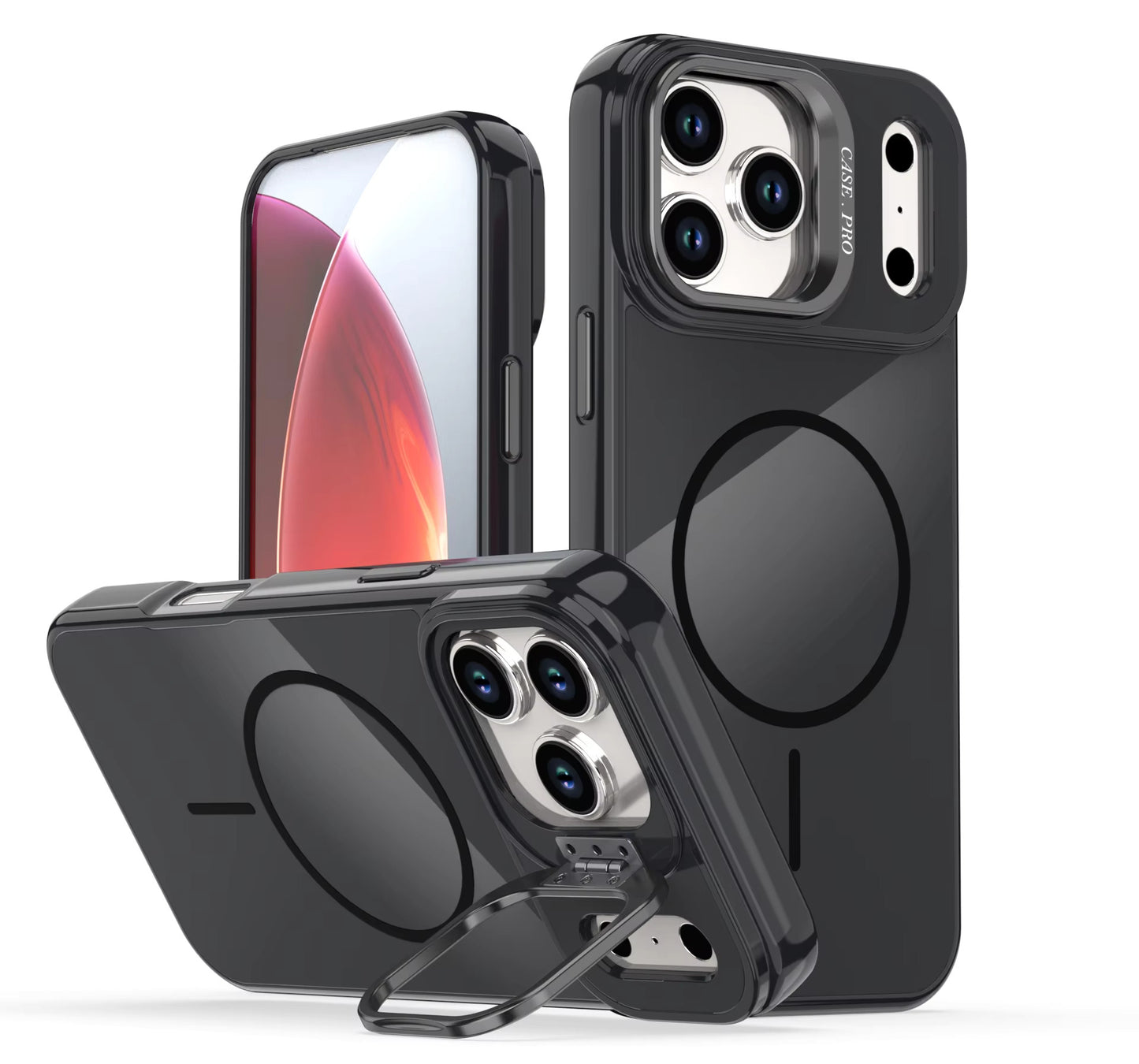 Reiko Built-in Stash Stand, Shockproof, Sturdy, Compatible with MagSafe Protection Stylish Cover, Compatible with IPHONE 17 PRO , PC76-IPH17PROBK