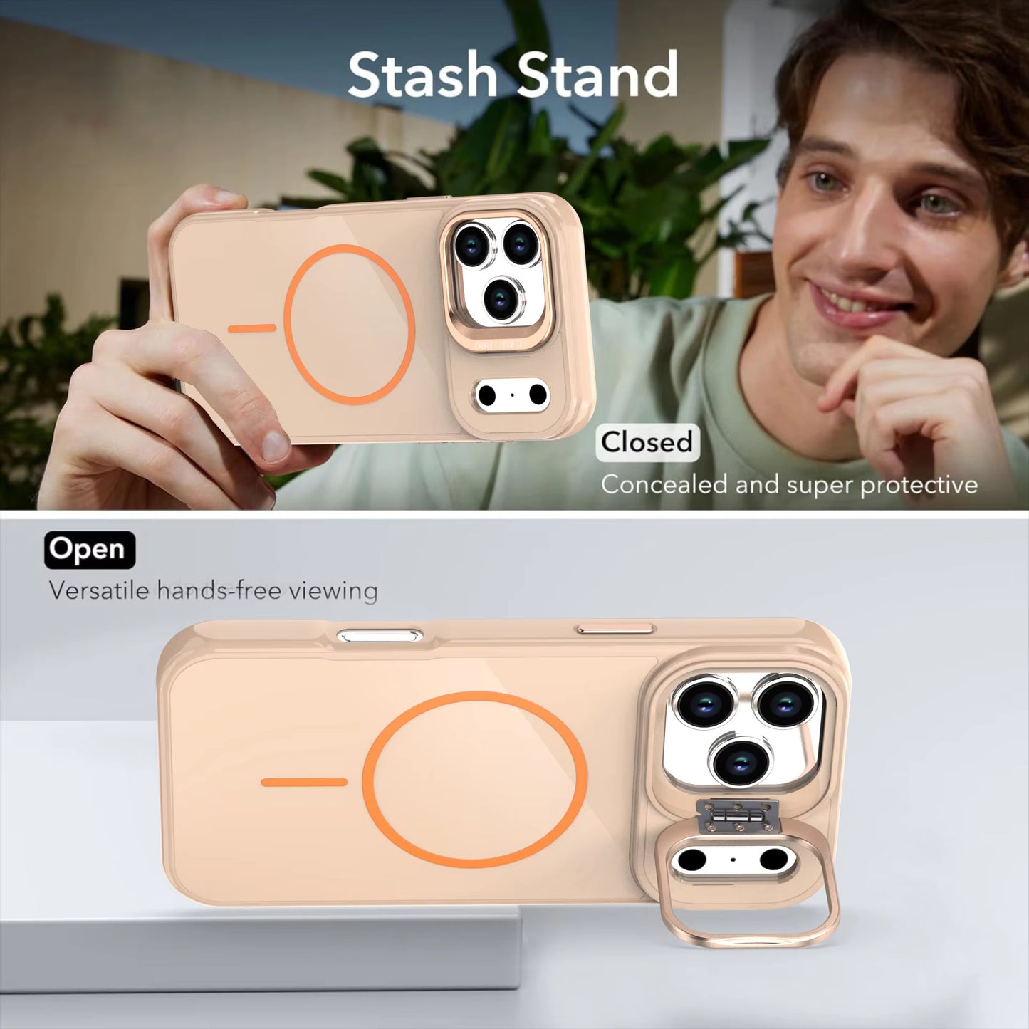 Reiko Built-in Stash Stand, Shockproof, Sturdy, Compatible with MagSafe Protection Stylish Cover, Compatible with IPHONE 17 , PC76-IPH17PP