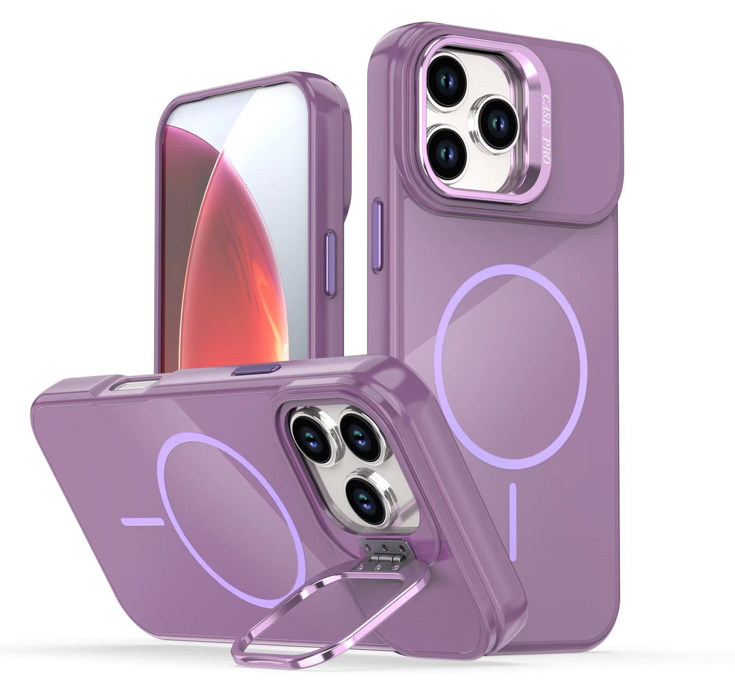 Reiko Built-in Stash Stand, Shockproof, Sturdy, Compatible with MagSafe Protection Stylish Cover, Compatible with IPHONE 17 , PC76-IPH17PP