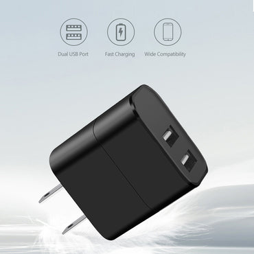 Dual Port USB Wall Charger/ Power Adapter/ Charging Block In Black (12pcs)