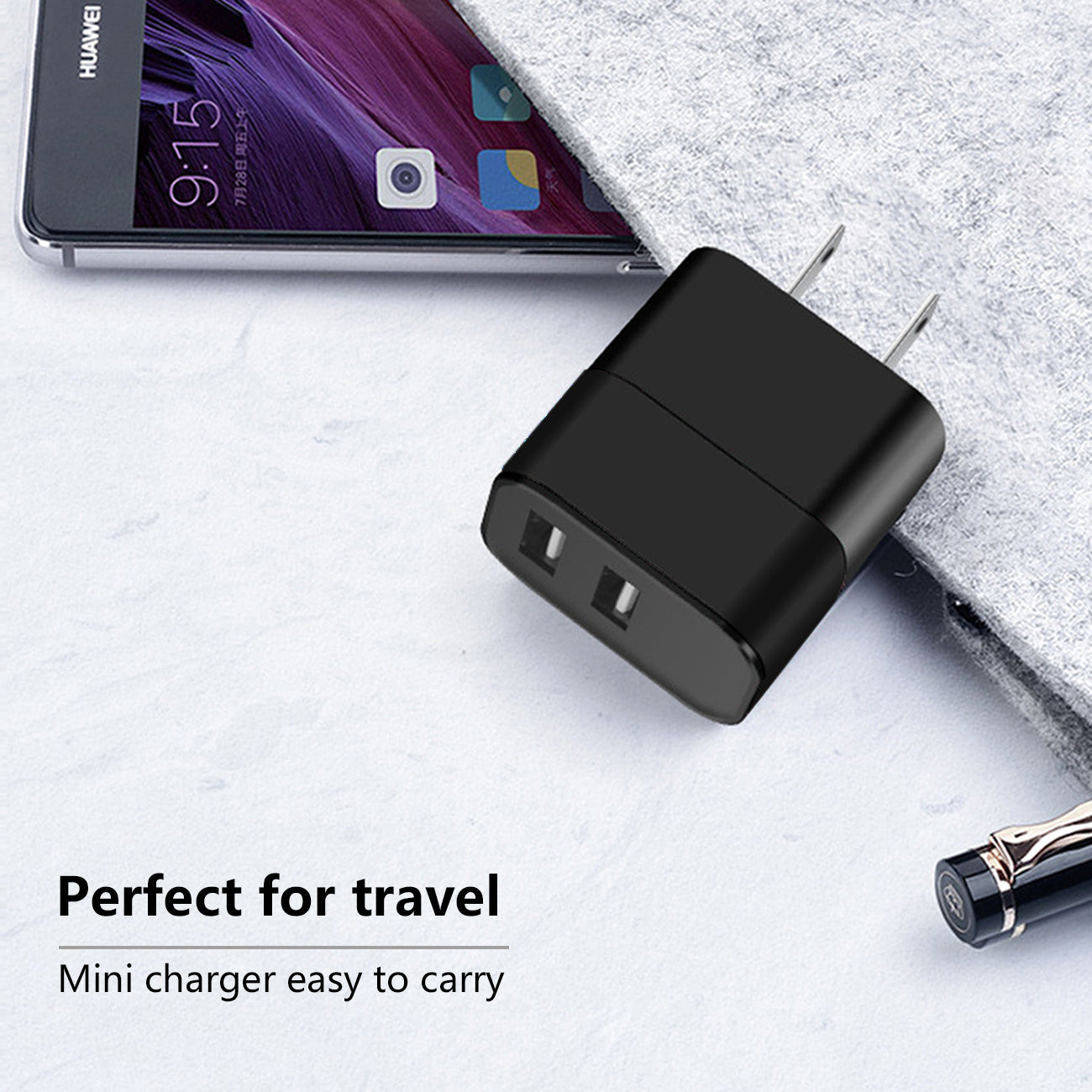Dual Port USB Wall Charger/ Power Adapter/ Charging Block In Black (12pcs)