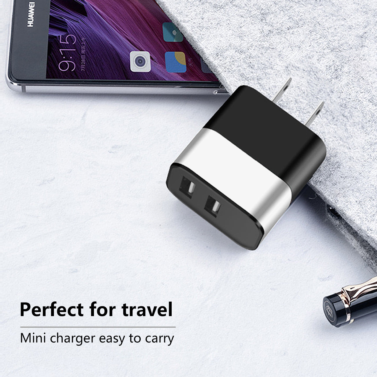 Dual Port USB Wall Charger/ Power Adapter/ Charging Block In Silver (12pcs)