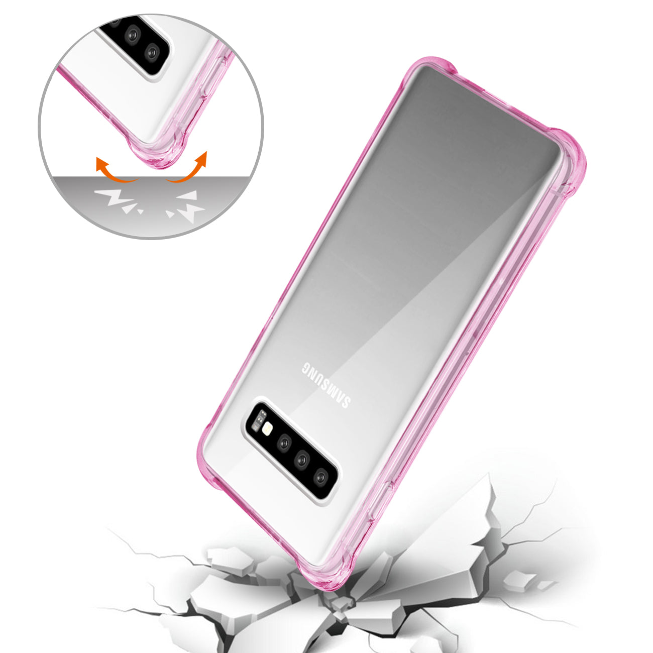 SAMSUNG GALAXY S10 Plus Clear Bumper Case With Air Cushion Protection In Clear Hot Pink