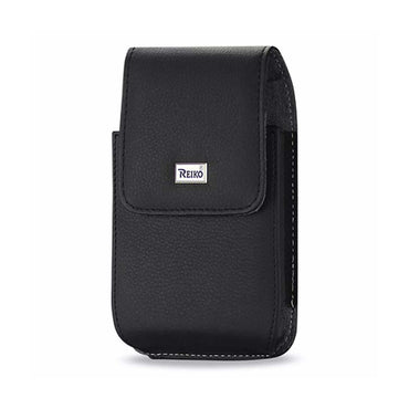 Reiko Vertical Leather Pouch With Magnetic Closure and Belt Loop In Black (7.0 x 3.9 x 0.7 Inches)