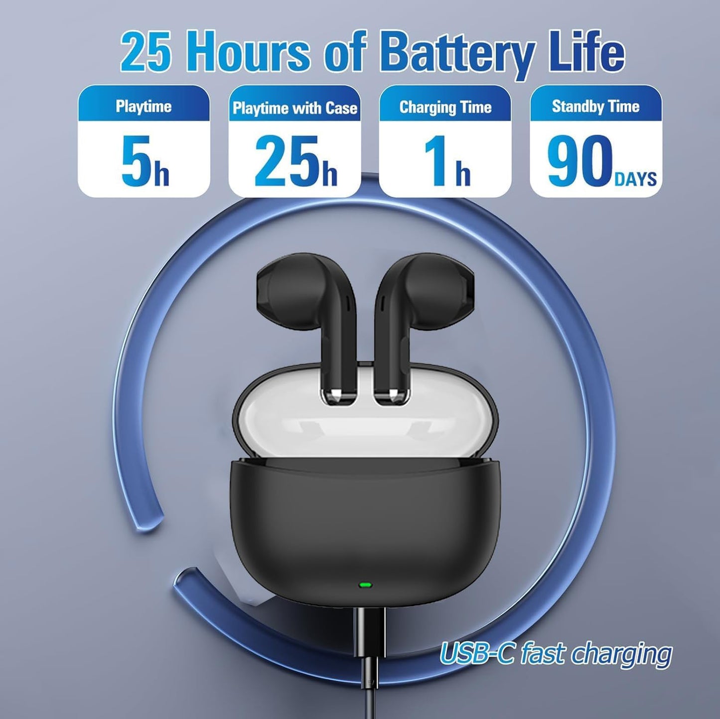 Wireless Headset Bluetooth 5.0 Headphones Stereo Twin Earbuds BT-VDBT030 In black SKU: BT-030BK