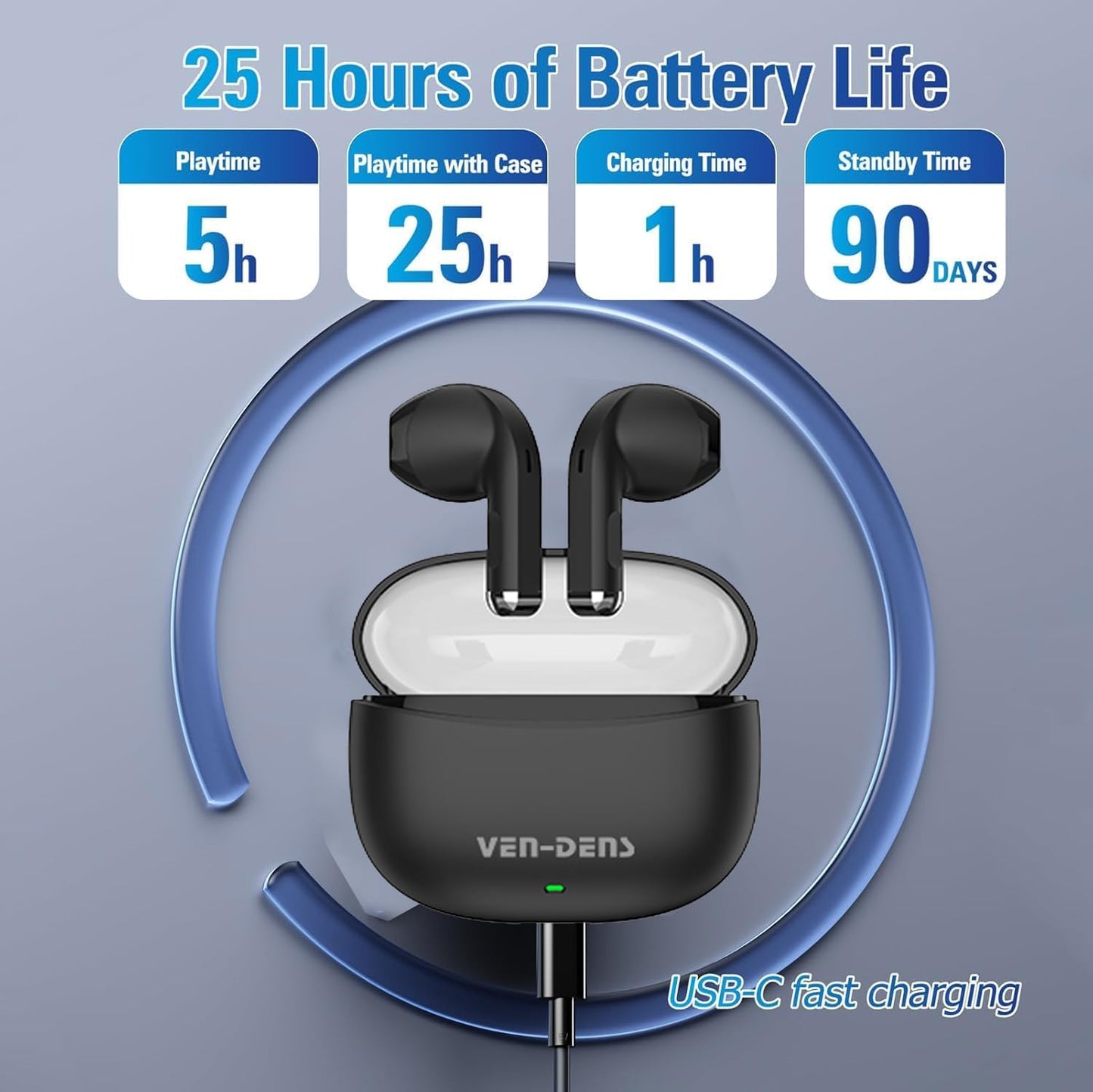 Wireless Headset Bluetooth 5.0 Headphones Stereo Twin Earbuds BT-VDBT030 In blue SKU:BT-030BL