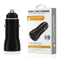 5V 3.1A USB C port Car charger In Black