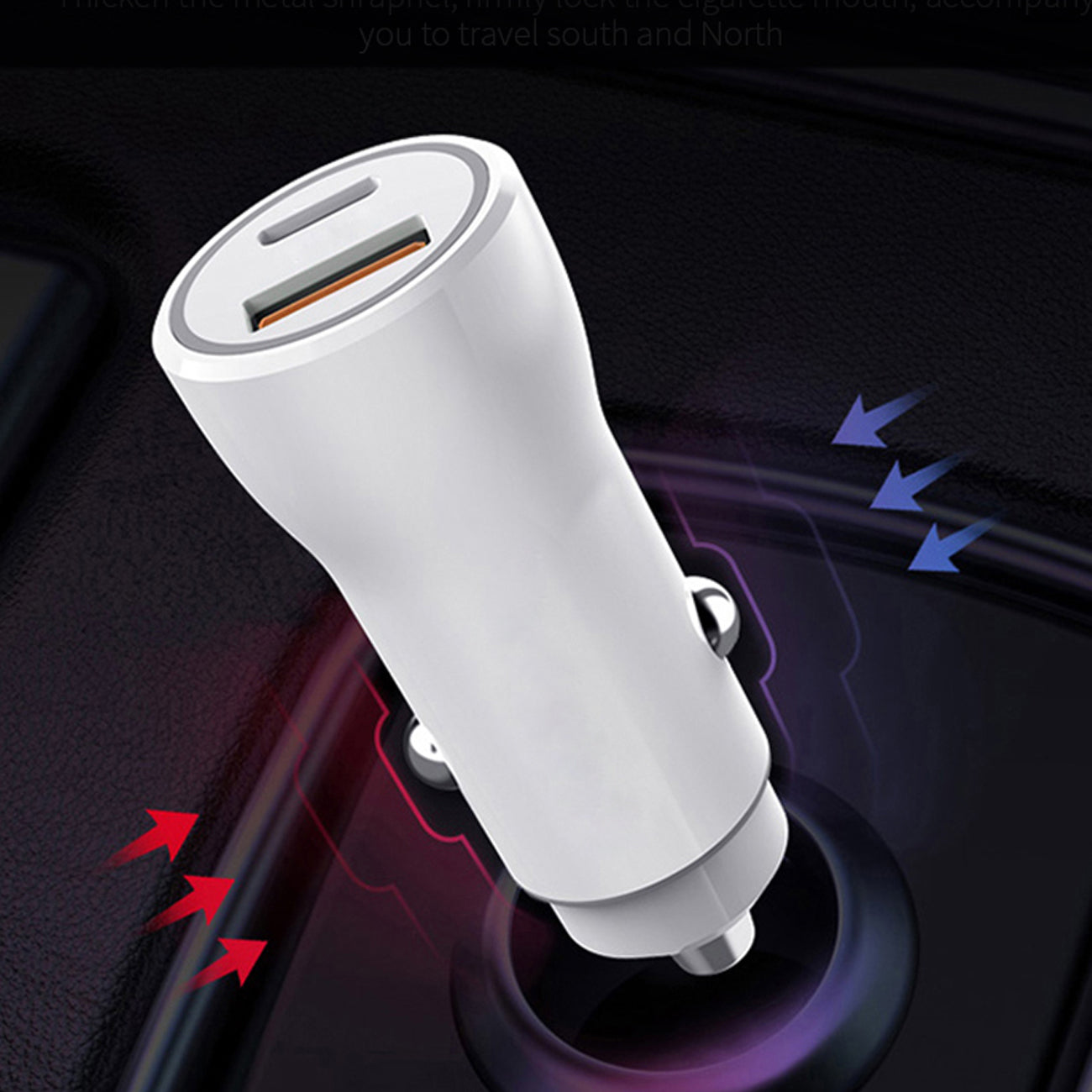 5V 3.1A USB C port Car charger In White