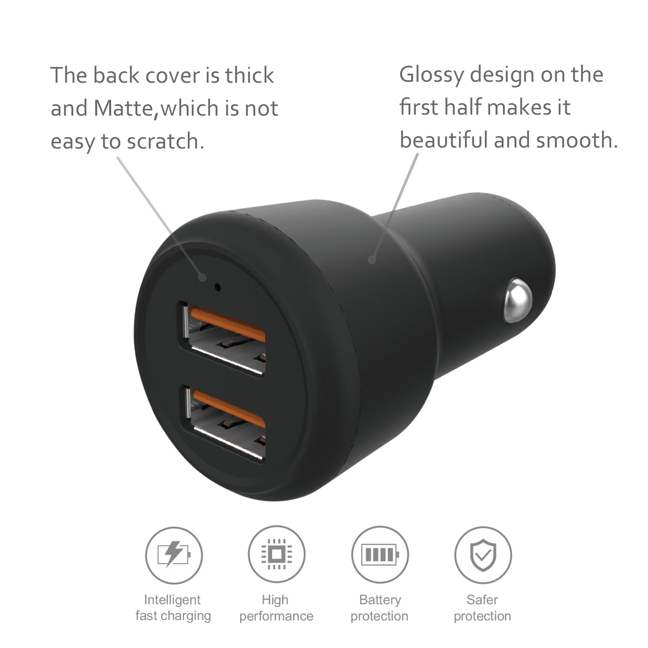 Reiko 8 PIN Portable Car Charger With Built In 3 Ft Cable In Black