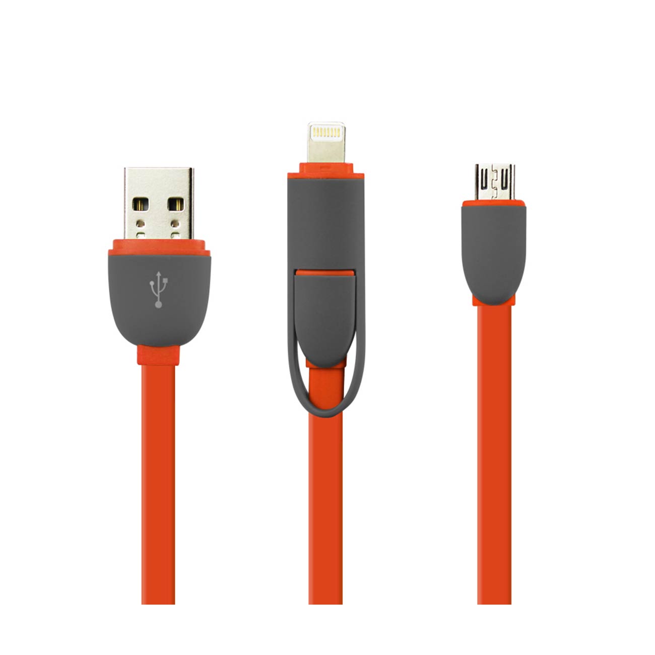 REIKO 8PIN AND MICRO USB FLAT CABLE 3.2FT 2-IN-1 USB DATA IN CORAL RED