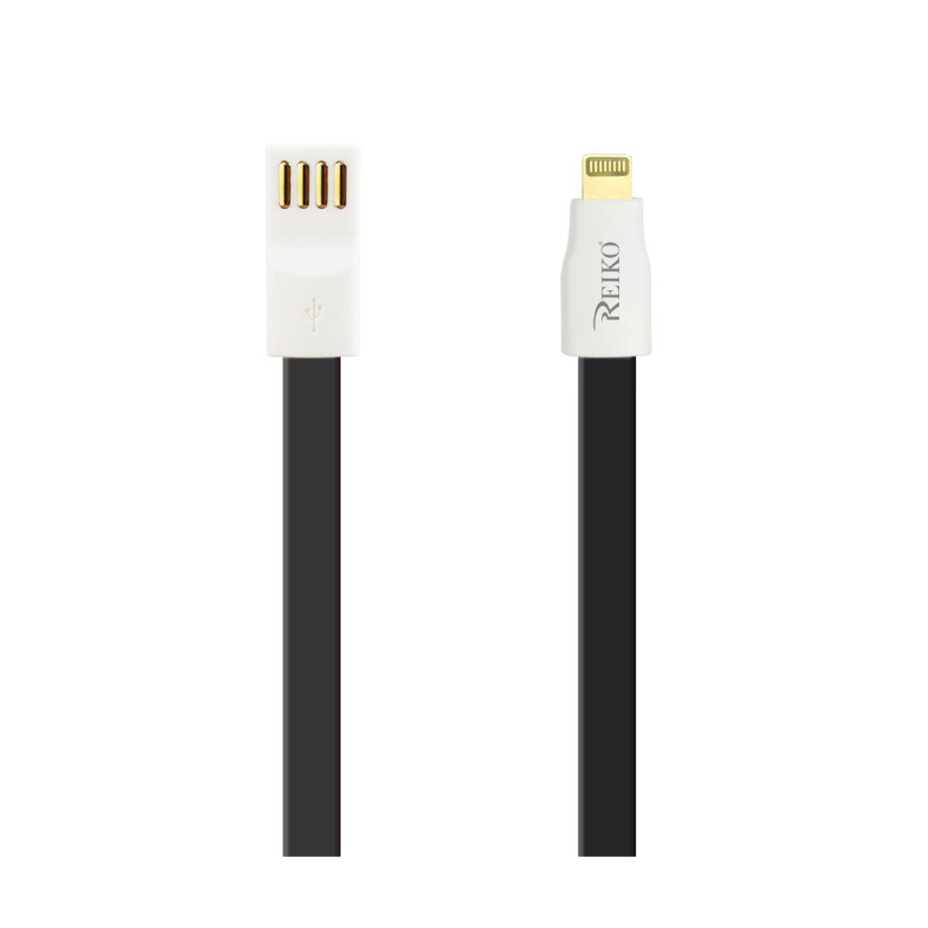 REIKO 8 PIN FLAT MAGNETIC GOLD PLATED USB DATA CABLE 0.7 FOOT IN BLACK