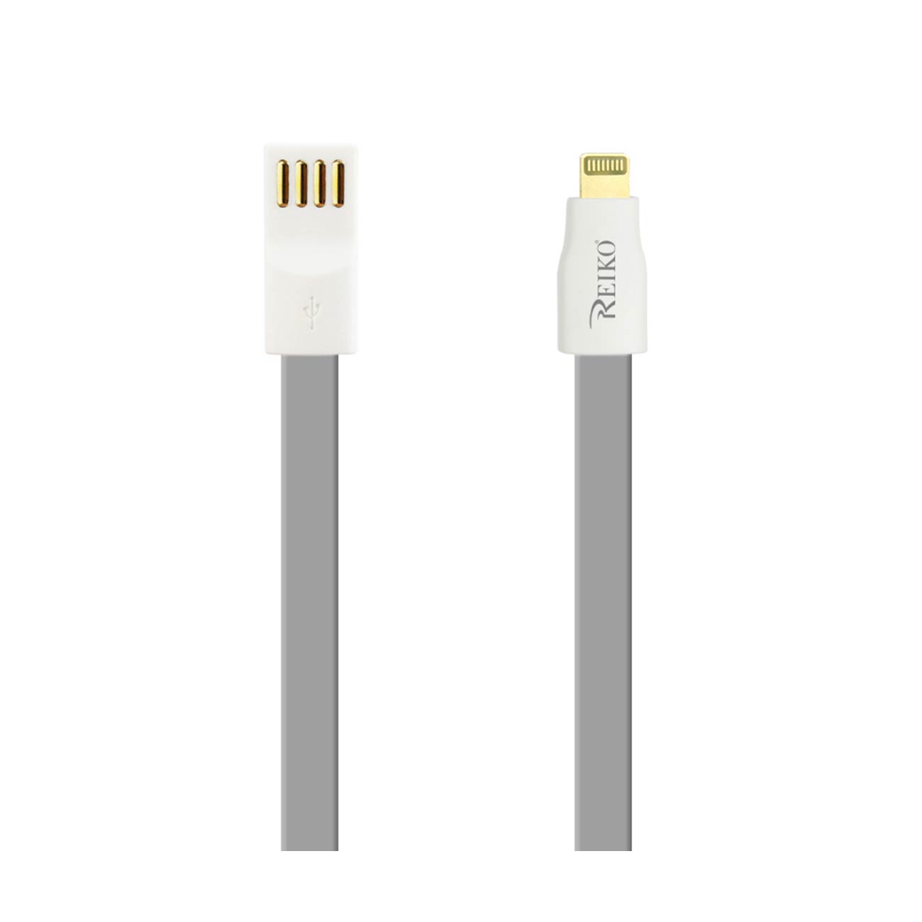 REIKO 8 PIN FLAT MAGNETIC GOLD PLATED USB DATA CABLE 0.7 FOOT IN GRAY