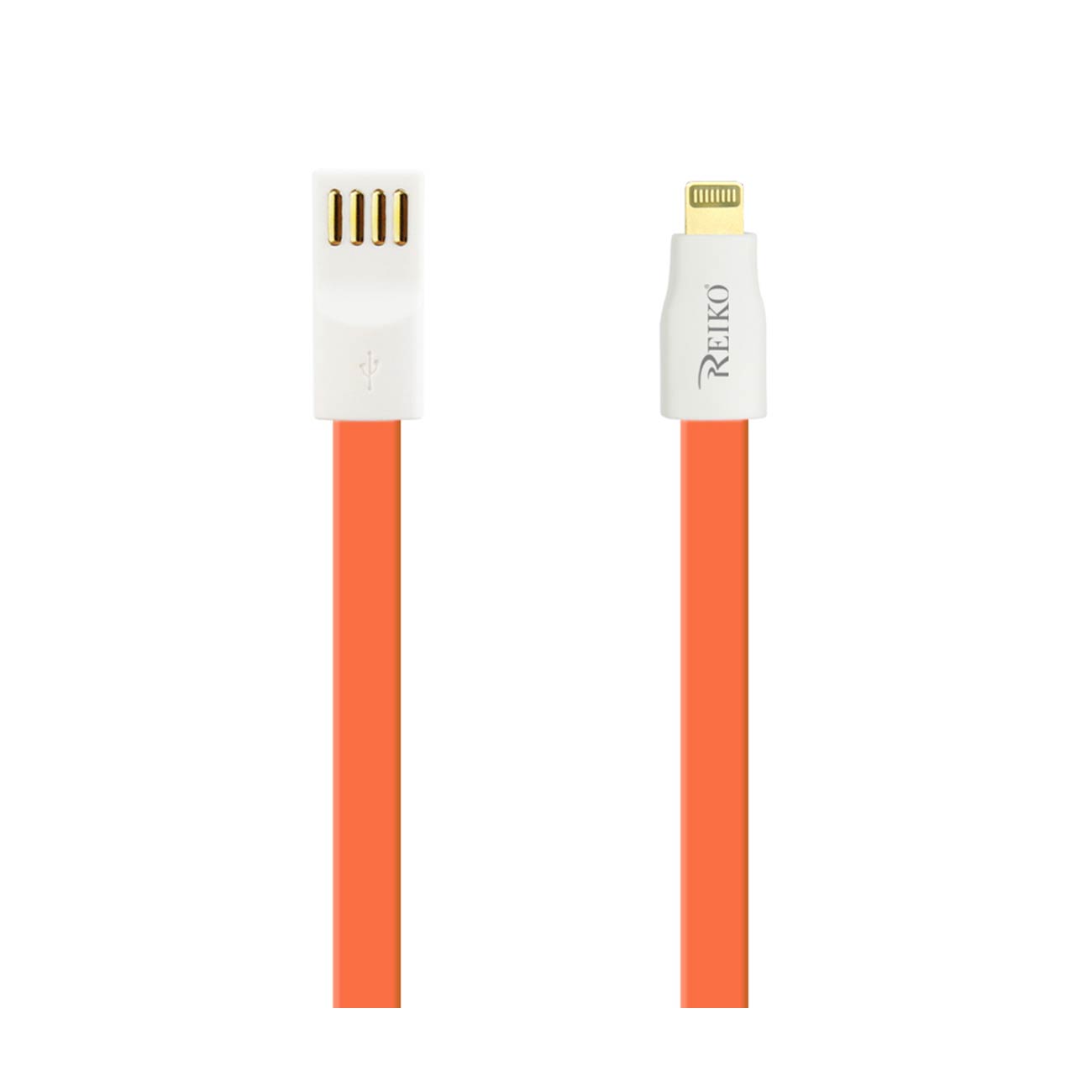 REIKO 8 PIN FLAT MAGNETIC GOLD PLATED USB DATA CABLE 0.7 FOOT IN ORANGE