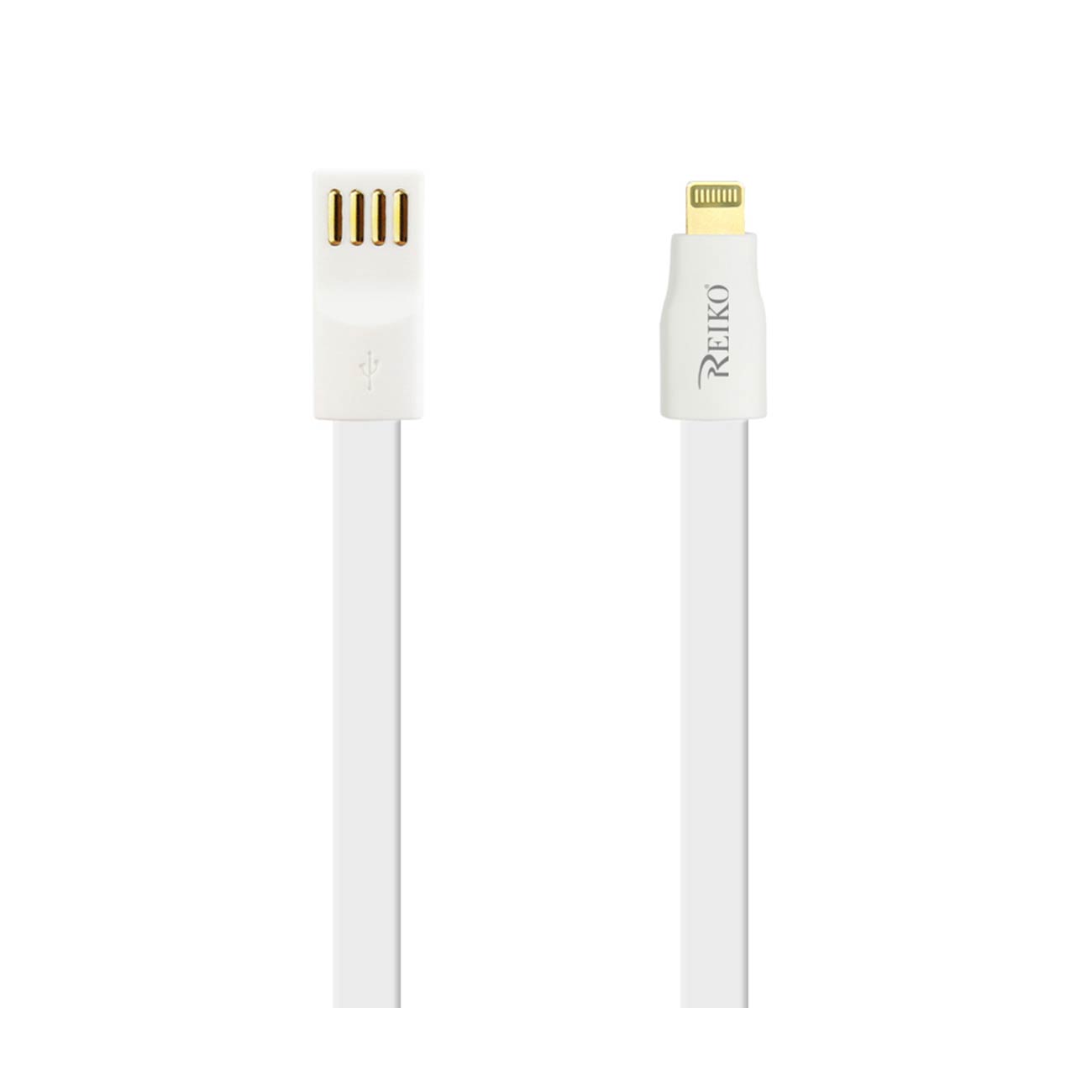 REIKO 8 PIN FLAT MAGNETIC GOLD PLATED USB DATA CABLE 0.7 FOOT IN WHITE