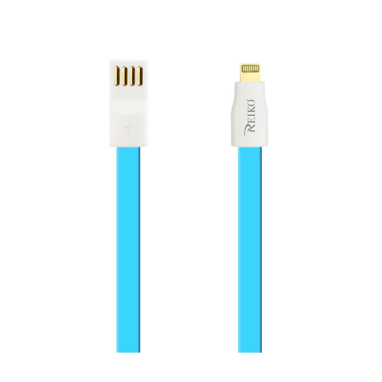 REIKO 8 PIN FLAT USB GOLD PLATED DATA CABLE 3.9FT WITH CABLE TIE IN BLUE