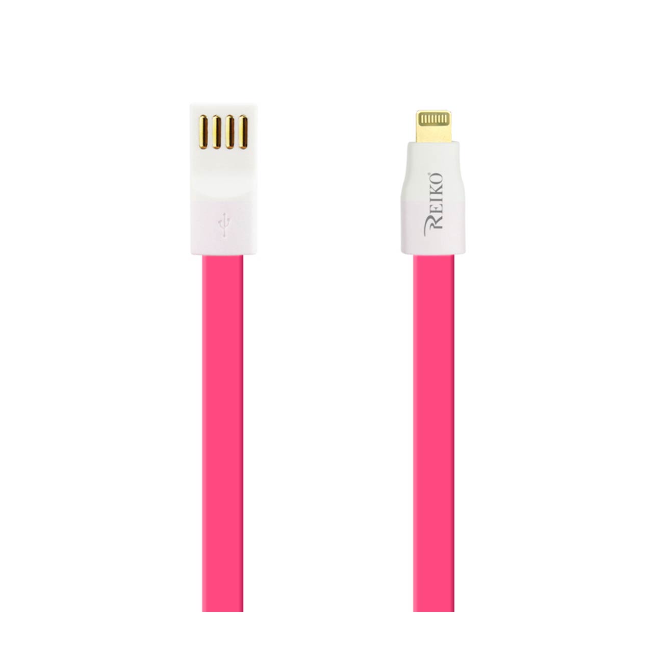 REIKO 8 PIN FLAT USB GOLD PLATED DATA CABLE 3.9FT WITH CABLE TIE IN HOT PINK