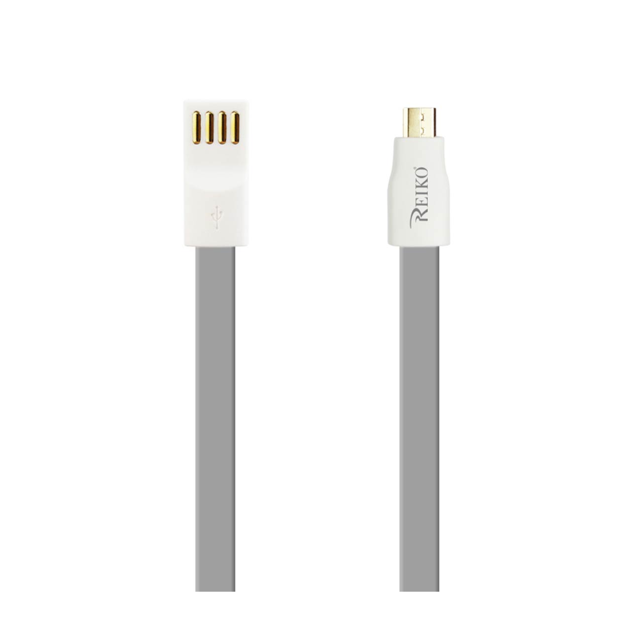 REIKO FLAT MICRO USB GOLD PLATED DATA CABLE 3.9FT WITH CABLE TIE IN GRAY