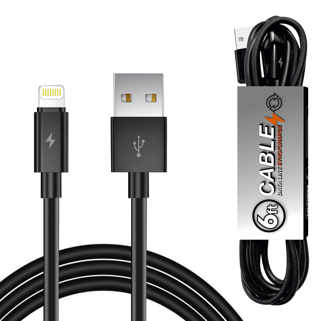 Reiko 6 FT PVC Material 8PIN USB 2.0 Data Cable In BLACK in simple packaging