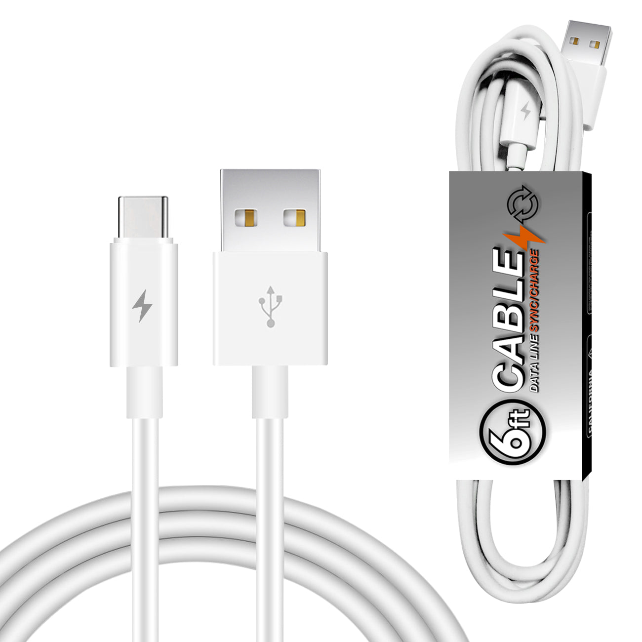 Reiko 6 FT PVC Material TYPE C USB 2.0 Data Cable In White in simple packaging