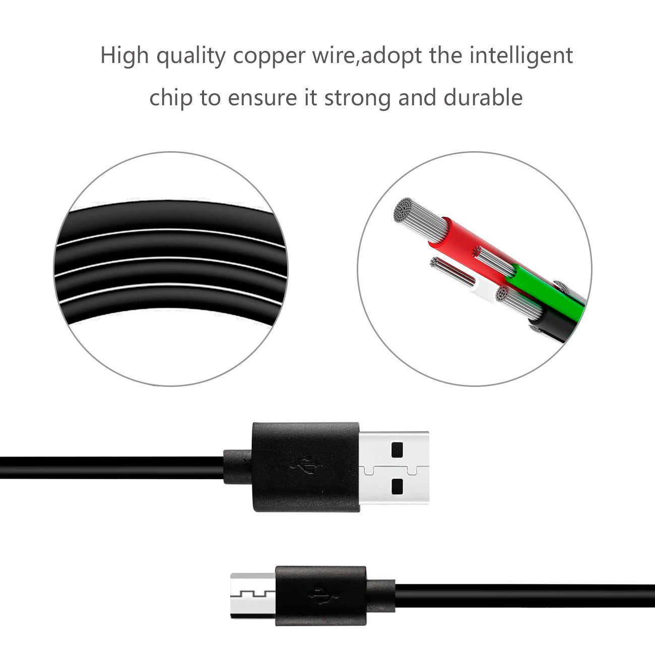 Reiko 3.3FT PVC Material Micro USB 2.0 Data Cable In Black And Simple Packaging