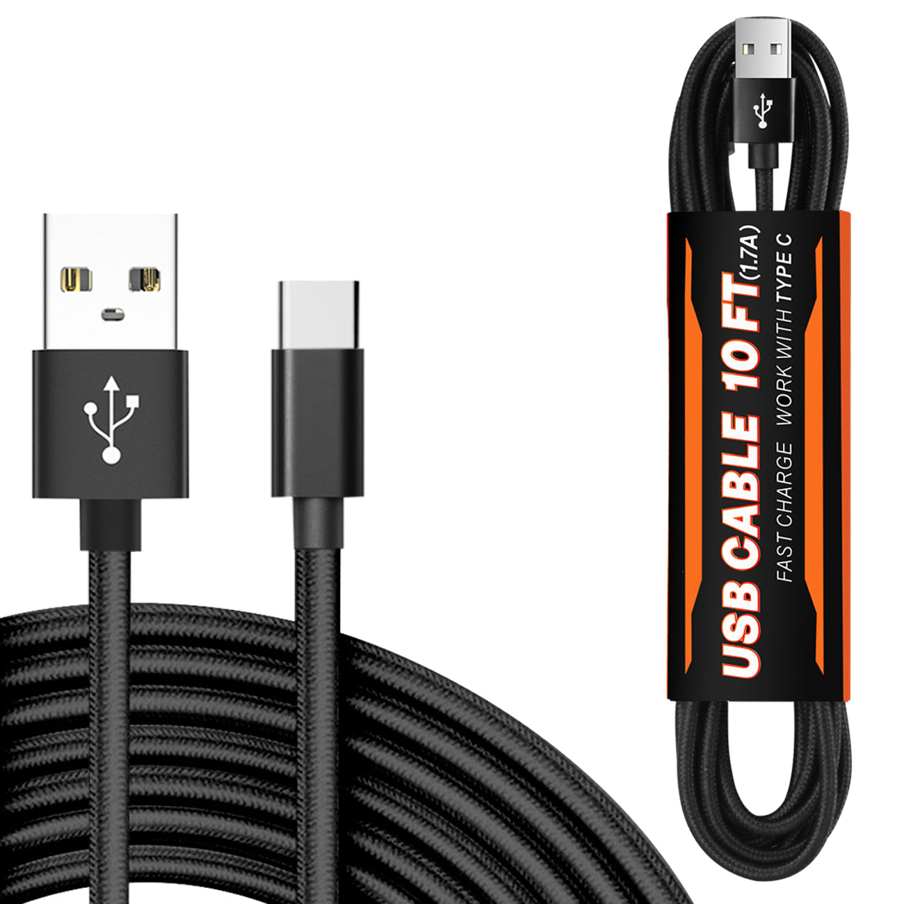 10FT USB Cable For TYPE-C In Black