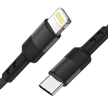 Power Delivery USB-C to 8-PIN Fast Charging & Sync Nylon-Braided 5FT Cable In Black-SKU:DC36-PD8PTYPEC5FTBK