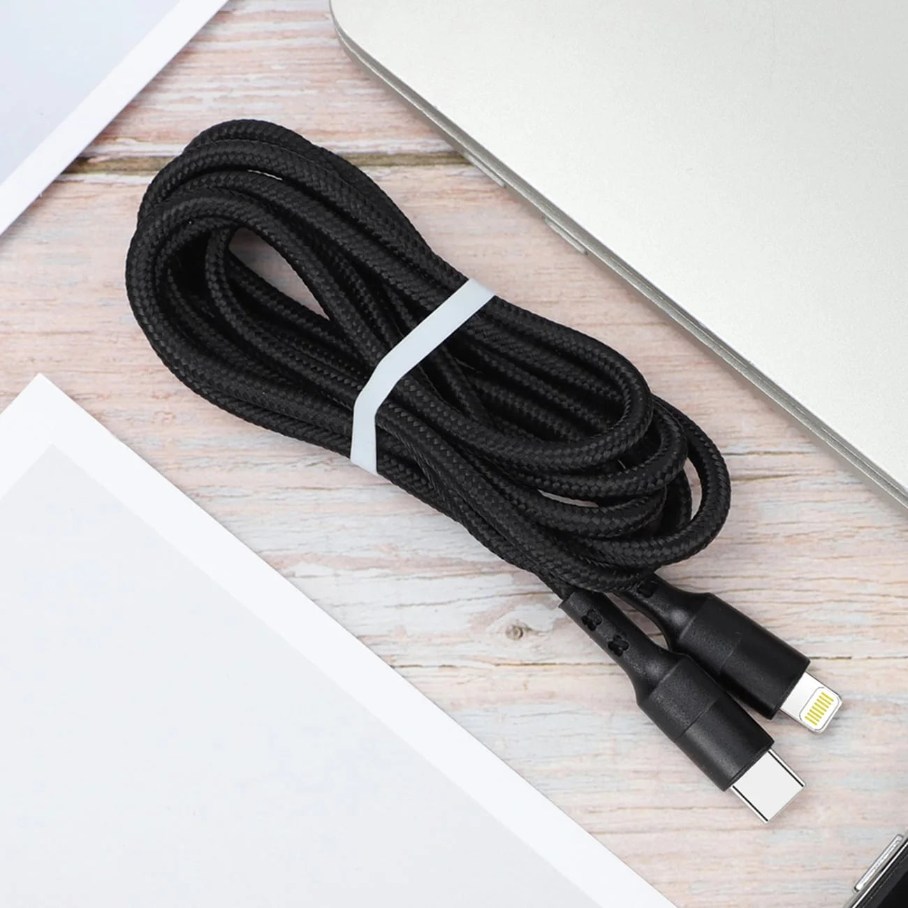 Power Delivery USB-C to 8-PIN Fast Charging & Sync Nylon-Braided 5FT Cable In Black-SKU:DC36-PD8PTYPEC5FTBK