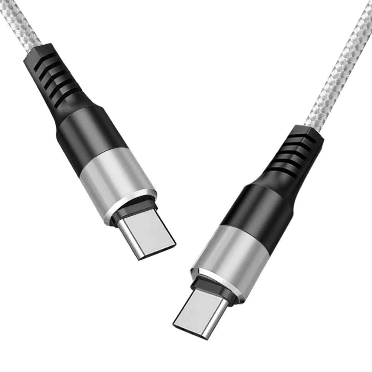 Power Delivery USB-C to C Fast Charging & Sync Nylon- Braided 5FT Cable in Silver -SKU:DC36-PDTYPEC5FTSL