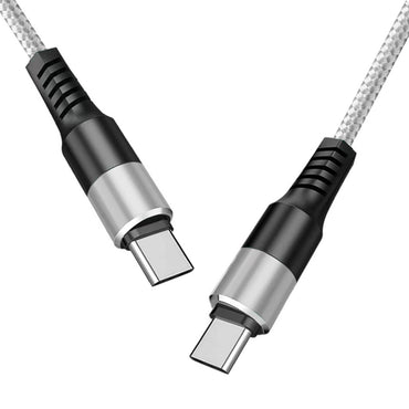 Power Delivery USB-C to C Fast Charging & Sync Nylon- Braided 5FT Cable in Silver -SKU:DC36-PDTYPEC5FTSL