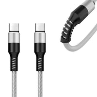 Power Delivery USB-C to C Fast Charging & Sync Nylon- Braided 5FT Cable in Silver -SKU:DC36-PDTYPEC5FTSL