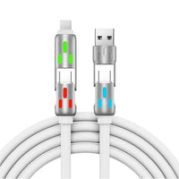 4-in-1 3FT Silicone cable with Breathing Light, Multi Charge Cable 8-PIN /Type C/USB A Port in Black