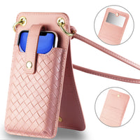 Reiko Leather Crossbody Phone Wallet Large Purse In Pink（7.0 INCH)