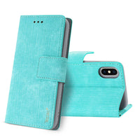 REIKO iPhone X/iPhone XS DENIM WALLET CASE WITH GUMMY INNER SHELL AND KICKSTAND FUNCTION IN BLUE