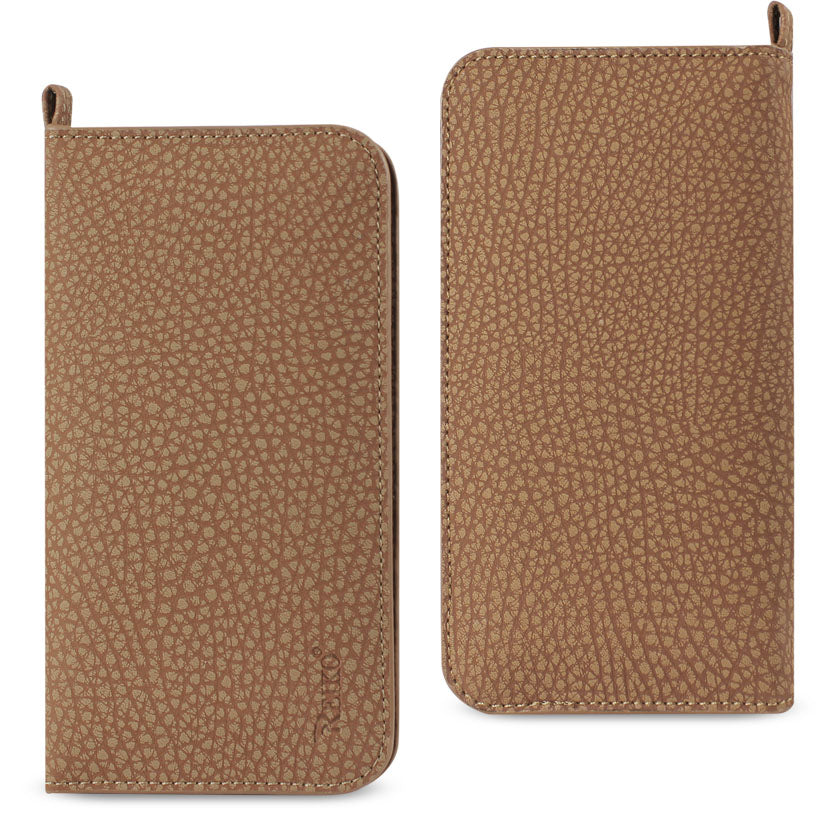 REIKO UNIVERSAL WALLET PHONE CASE WITH SIDE POCKETS AND MAGNETIC FLAP FOR SAMSUNG NOTE 5 (6.180X3.15X0.45 INCHES) IN BROWN (FC33-623205BR)