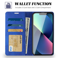 Magnetic wallet  Leather phone case For Apple iPhone 13 Mini (Blue)