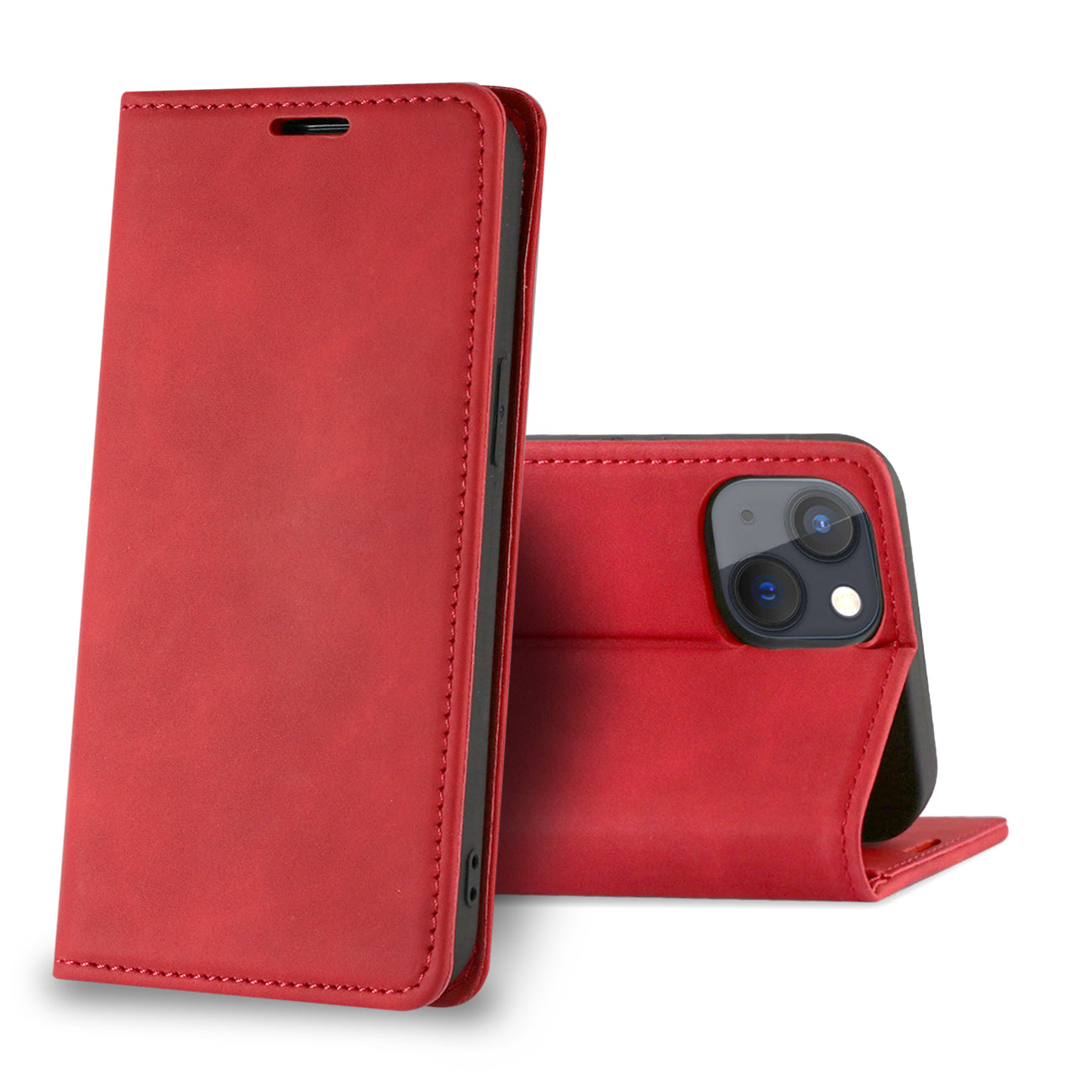 Magnetic wallet  Leather phone case For Apple iPhone 13 Mini (Red)