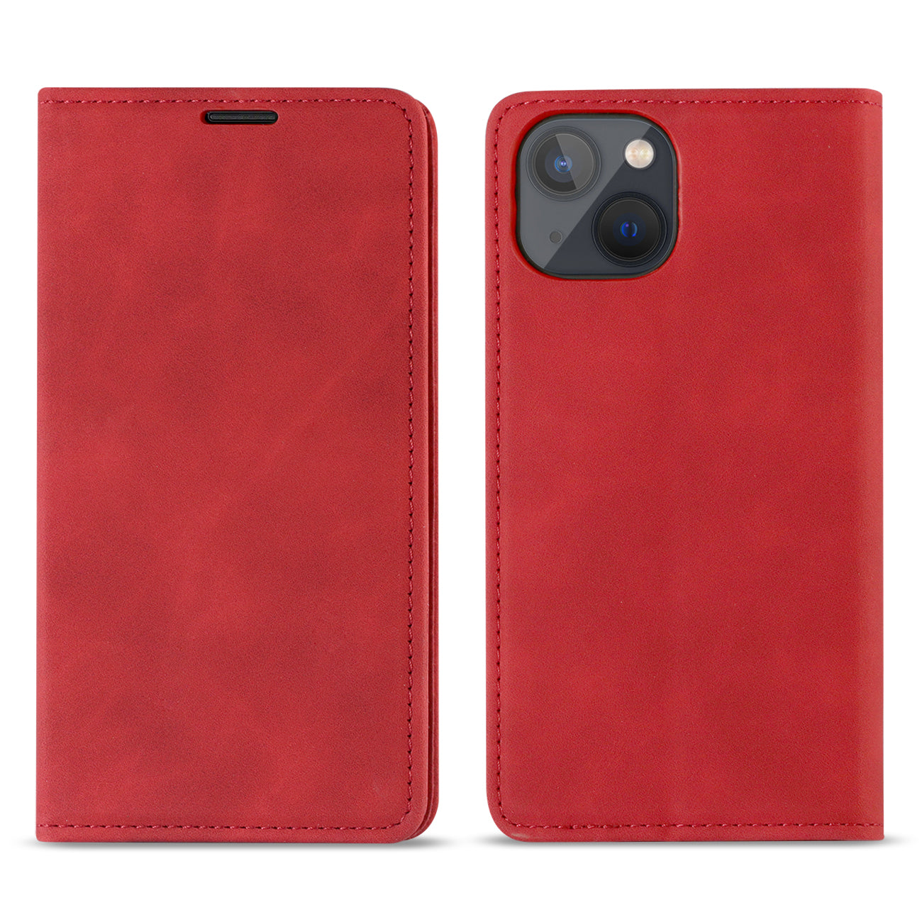 Magnetic wallet  Leather phone case For Apple iPhone 13 Mini (Red)