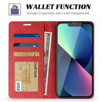 Magnetic wallet  Leather phone case For Apple iPhone 13 Mini (Red)